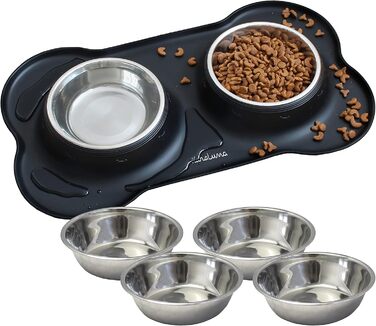 Підставка для миски з силікону KaraLuna з нержавіючою мискою для котів та собак | 400 мл, Чорний | Комплект мисок та підставки