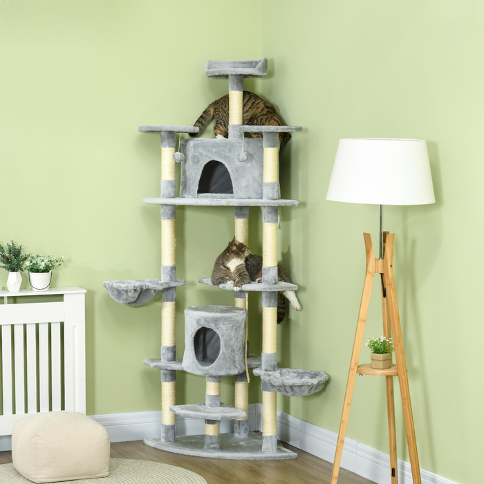 PawHut Cat Tree Велике 200 см XXL Котяче дерево з котячими печерами Гамаки для великих кішок у світло-сірому кольорі