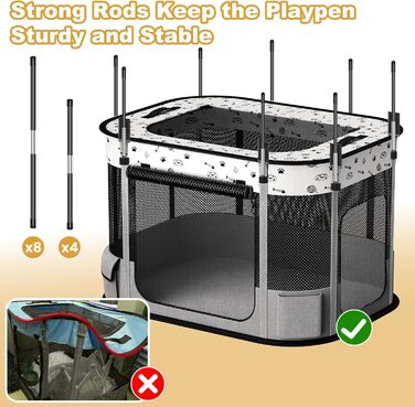 Портативний вольєр для котів DESELL, сірий, 8-разово посилений, розкладний, для кошенят, собак, indoor та outdoor