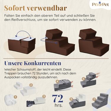 Сходи для малих собак 3 ступені 43 см, коричневі – безпечні, стабільні, знімний чохол, антиковзке дно, сходи для тварин, поролонові сходи для дивану