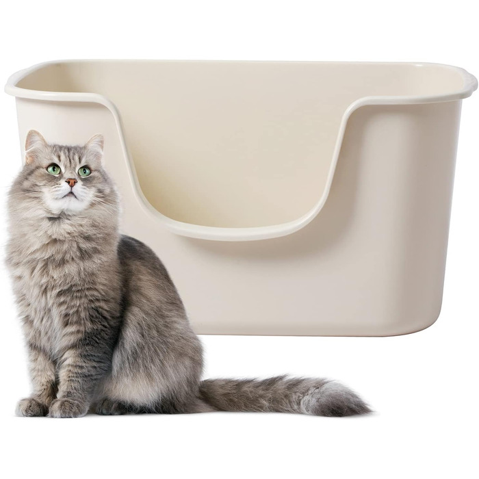 Великий відкритий лоток для котів Smart Paws Jumbo для мейн-кунів, з високими бортами, захистом від бризок, для кількох котів, кремовий