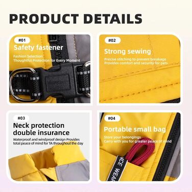 Легка, дихаюча тепла куртка для собак зі снігофлісу, вітро- та водонепроникна, з світловідбиваючим отвором для повідка, для Бульдога та Лабрадора, жовта, 2XL