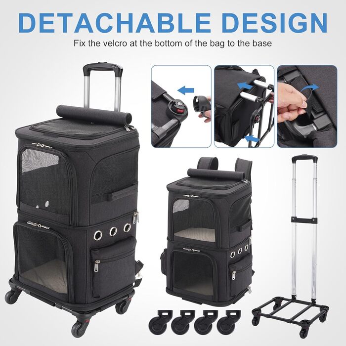 Транспортна переноска для котів на 2 котів до 12 кг, чорна, знімні дверцята