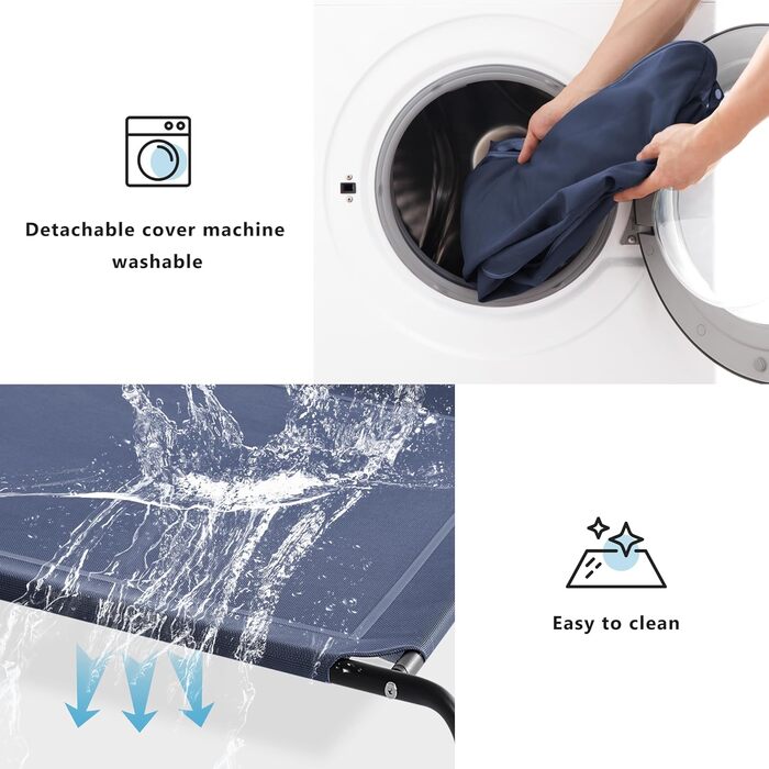 WESTERN HOME Охолоджуване собаче ліжко з підняттям для великих собак, для вулиці, портативне, з дихаючою сіткою, преміум-якість, знімний чохол (147 x 107 x 24 см, Темно-синій)