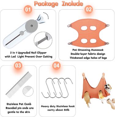 Набір для догляду за домашніми тваринами Augegel: гамак для собак та котів, інструменти для грумінгу (набір)