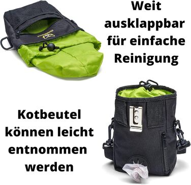 Сумка для корму для собак велика, 4-в-1 для тренувань | З бавовняним ремінцем, кліпсою та петлями | 4 відділення для ласощів (19x14x7 см)