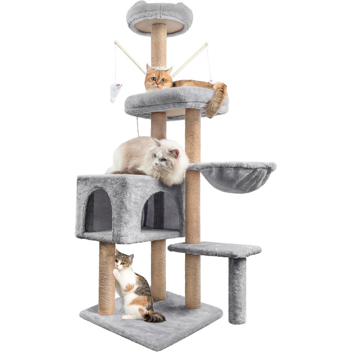 Кліматичний комплекс для котів Kratzbaum, 145 см: кігтеточка, ігровий центр, ліжечко, печера, платформи, сіза колона, для кошенят та котів