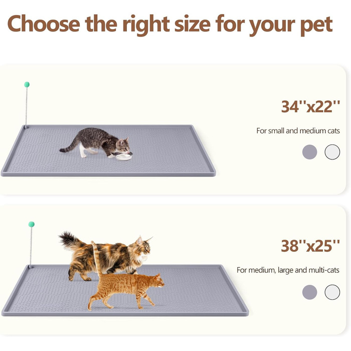 Килимок для котячого туалету Bartuke з іграшкою-м'ячиком, 86x56 см, силіконовий, контролює розсипання наповнювача, м'який для лапок, легко миється (Білий) Білий 86x56 см (Світло-сірий 97x63 см)