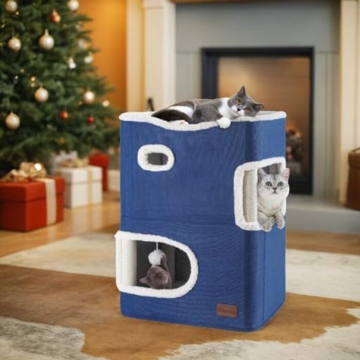 Будиночок для котів YITAHOME, котяче ліжко для домашніх котів, котяча вежа, когтеточка, котяча меблі, м'яке ліжко-ніша, синій