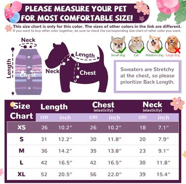 Пуловер для собак у смужку, теплий в'язаний пуловер з коміром-горловиною, теплий та м'який одяг для собак маленьких та середніх порід (L, фіолетовий у смужку)