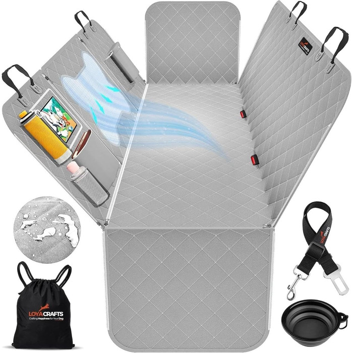 Захисний килимок на заднє сидіння авто для собак, 600D, водонепроникний, сірий, з сіткою