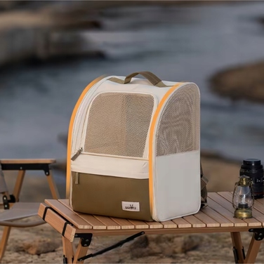 Складаний переноска-рюкзак для котів та собак, бежевий, великий, з сітчастими кишенями