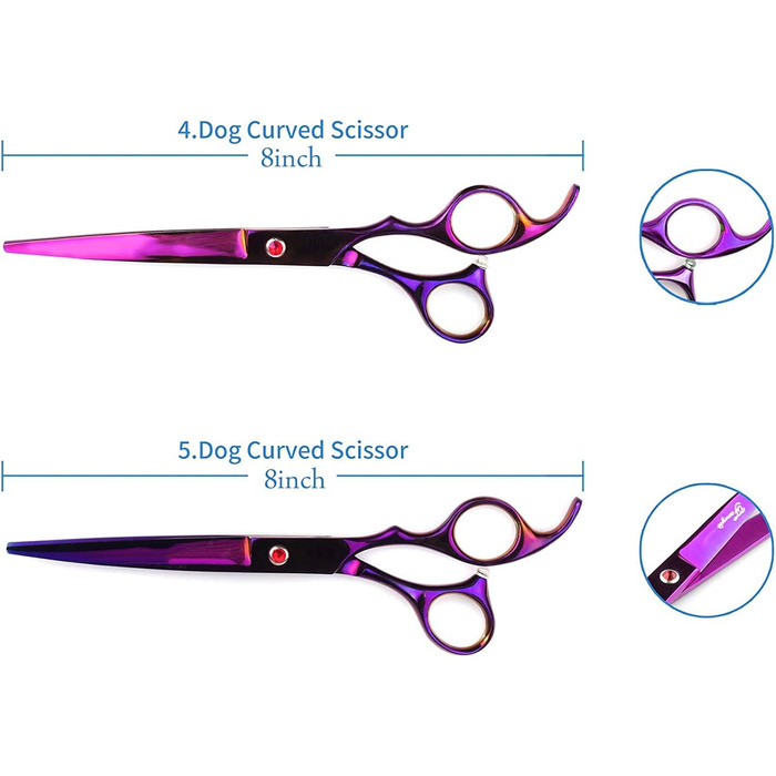 Набір професійних ножиць для грумінгу собак, титан-покриття, з ножицями для нігтів, фіолетовий