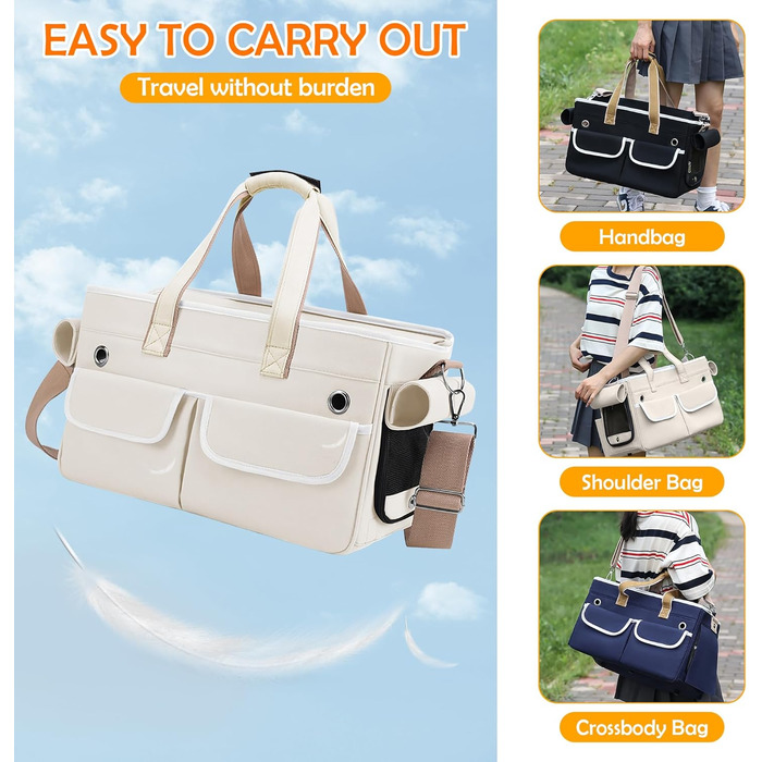 Транспортна переноска для котів та собак ALLSOPETS, складана, портативна, з м'якими кишенями, для подорожей, кемпінгу, хати, Бежева