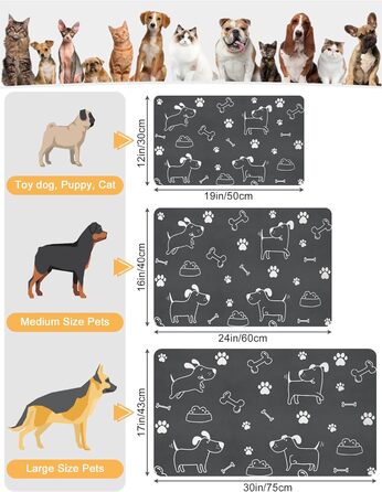 Нековзна килимок-підкладка під миску для собак та котів, сірий, з принтом 'I love my dog', 43 x 75 см
