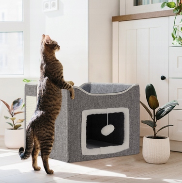 Будиночок-будка для кота з лежаком та іграшкою, сірий, 32 x 40 x 40 см