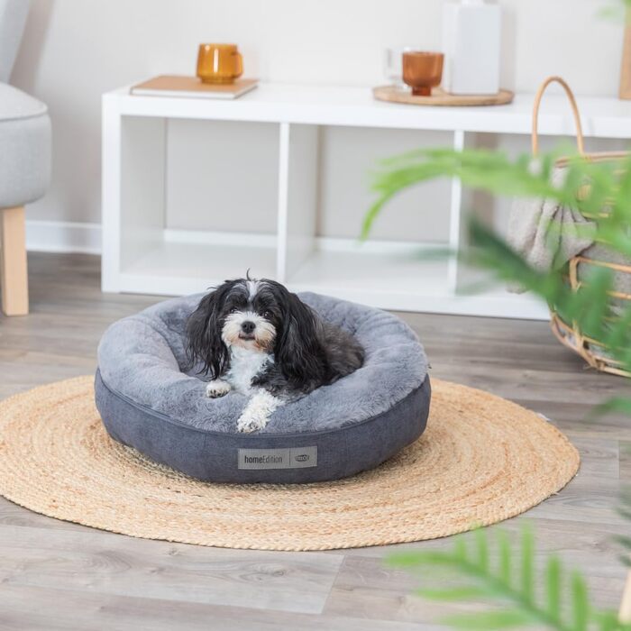 Ліжко для собак TRIXIE Liano, 80x60 см, сіре - м'яке, з наповнювачем з пінополістирольних кульок, для великих собак, з антиковзким покриттям, миється, 37981