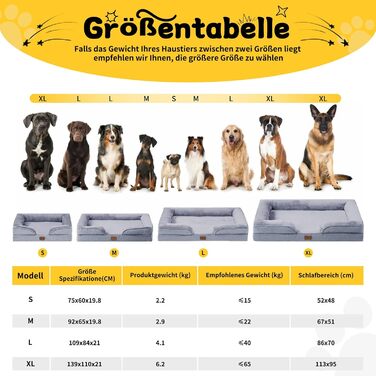 Ортопедичне ліжко для собак середніх та великих порід, 109x84x21 см, з високощільним шаром, знімний водонепроникний чохол, зручне, неслизьке (Світло-сірий, L)