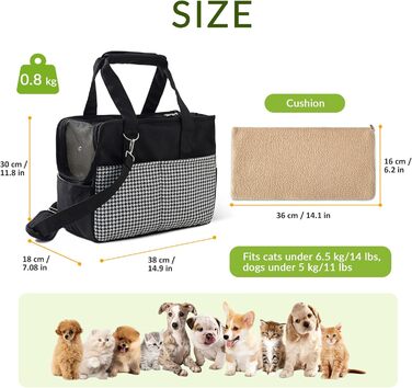 Сумка-переноска для собак і котів ALLSOPETS до 5 кг, складна, з передніми кишенями, ременем безпеки та знімною подушкою, для подорожей і кемпінгу, чорна