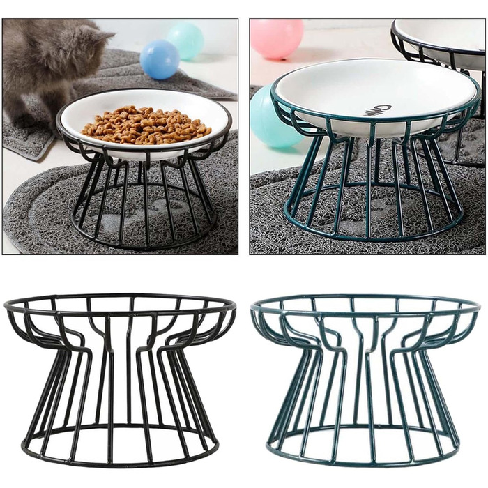 Підвищений миска для котів LOVIVER 2 шт. з кераміки, проти блювоти, захист шийного відділу хребта, неслизький, на підставці