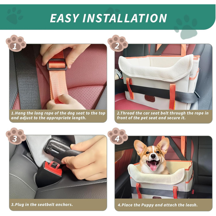 Автокрісло для собак, корзина для собак у машину, водовідштовхувальне, складане з фіксатором, для маленьких собак до 8 кг, на передні та задні сидіння, хакі