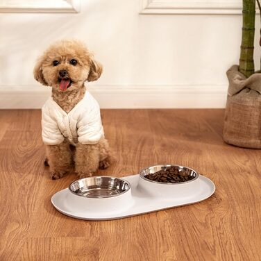 Набір мисок для кота та собаки LAOPET: миска для води та корму, нержавіюча сталь, силіконова підставка, ложка