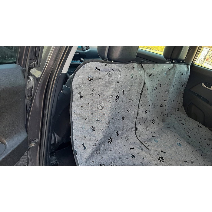 Захисна підстилка для автомобіля для собак та котів 137x153 см. Водостійка, брудовідштовхувальна, сіра (з принтом лап/кісток)