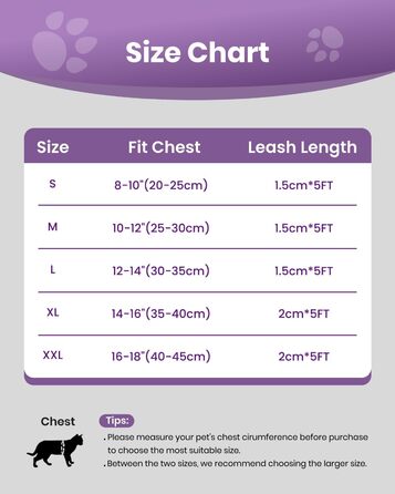 Шлейка для котів FAYOGOO вибухозахисна з повідком, шлейка для котів анти-вислизання та регульована, повідок для котів з відбиваючими смугами для безпеки та комфорту вночі, M (фіолетовий, L (упаковка з 1))