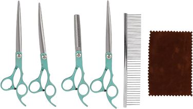 Набір професійних ножиць для грумінгу собак та котів, 17.8 см, зелений