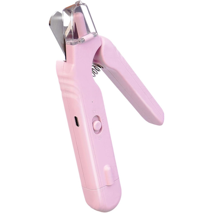 Ножиці для обрізання кігтів собак та котів з підсвіткою, рожеві – ергономічні, 2-в-1