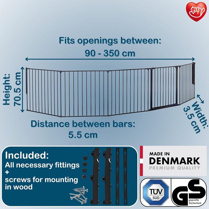 Захисне огорожа BabyDan Flex XXL, 90-350 см, чорна – захист дитини, для каміну, сходів, поділу кімнати, виготовлено в Данії