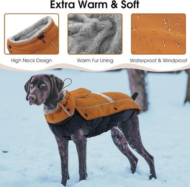 Тепла флісова куртка для собак Queenmore, водонепроникна куртка для собак на холодну погоду, з отвором для повідка, світловідбиваючий комір, теплий зимовий костюм для собак маленьких, середніх та великих розмірів, коричневий