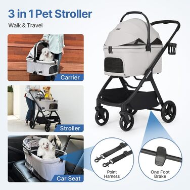 Дитяча коляска для собак X-5 Luxus, сіра, до 25 кг, з сумкою