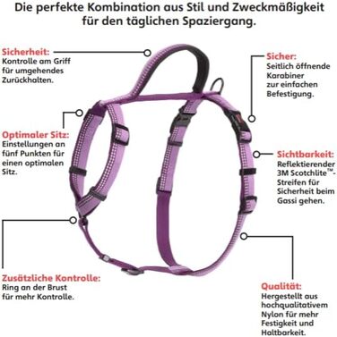 Шлейка для собак HALTI Walking з м'яким неопреновим наповнювачем, 5 регульованих ременів та світловідбиваючим матеріалом 3M, розмір M, колір фіолетовий