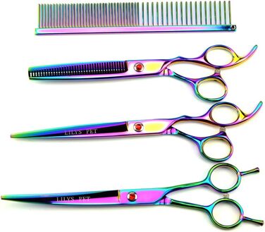 Набір професійних ножиць для грумінгу тварин Lily's Pet, з покриттям з титану, гострі леза з нержавіючої сталі для собак та котів, 3 ножиці, гребінець та чохол