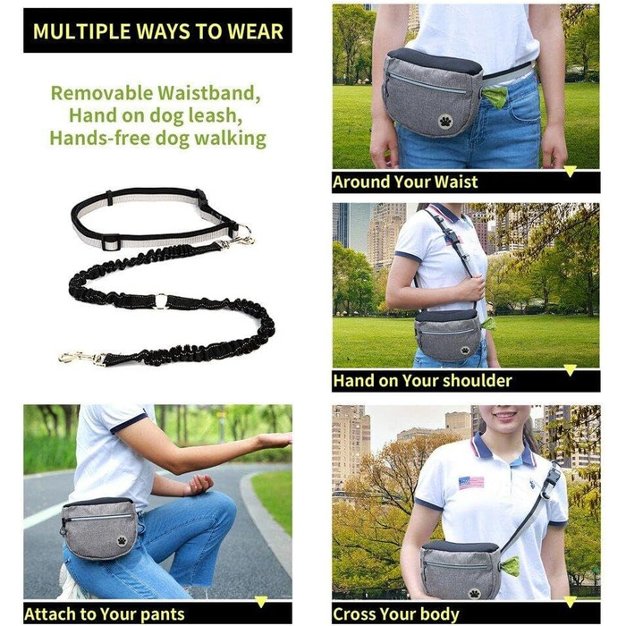 Сумка для собак Lpitoy, сумка для дресирування собак, сумка для прогулянок з собакою на пояс, для цуценят та собак, сіра