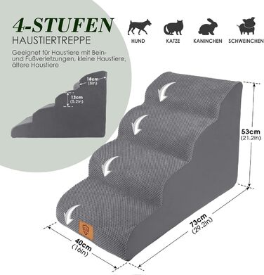 Сходинки для собак та котів 4 сходинки, 50 см, сірі. Зручні та миючі сходинки для тварин з антиковзким покриттям. Підійдуть для софи та ліжка.