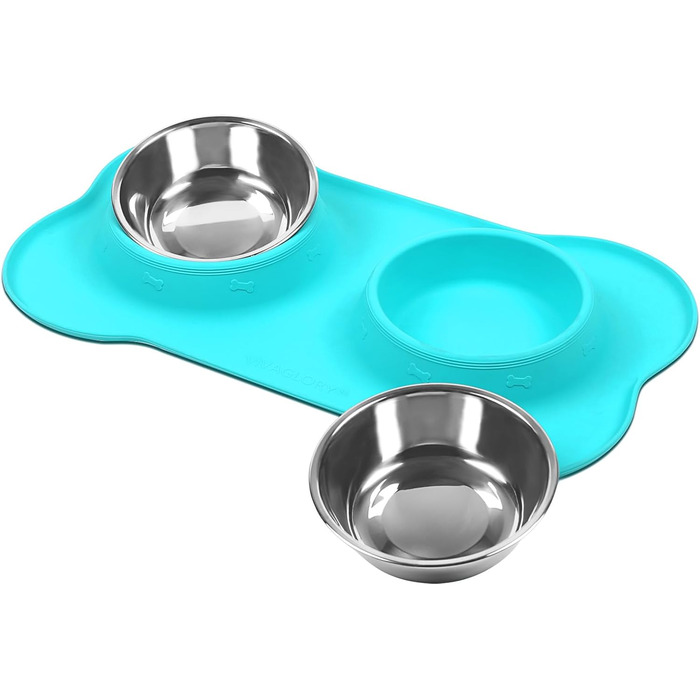 Миска для собак VIVAGLORY Splashfree, не розливає, 810 мл, нержавіюча сталь + силікон, велика, блакитна