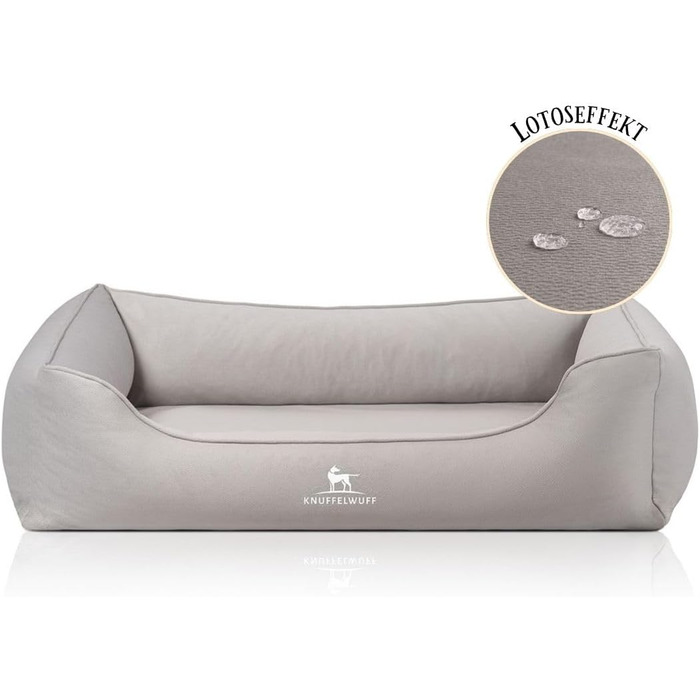 Ортопедичне собаче ліжко Knuffelwuff Oliver, M-L - М'яке, з ефектом замші, з Memory Foam, водовідштовхувальне, для собак маленьких та великих порід (120 x 85 x 25 см, Сірий)