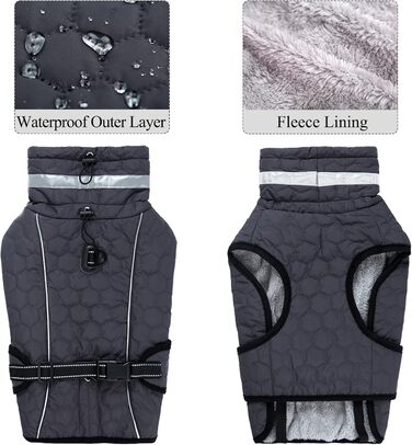 Водонепроникний зимовий теплий куртка для собак з підсумком для повідка. Підходить для малих, середніх та великих собак. Сірий колір.