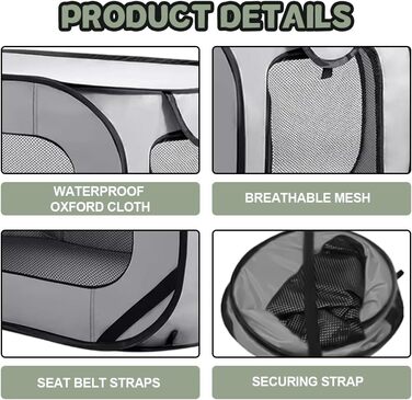 Складана переноска для собак та котів, дорожня переноска для тварин, 94x53x53 см, з двома дверцятами, Oxford, зелений/сірий