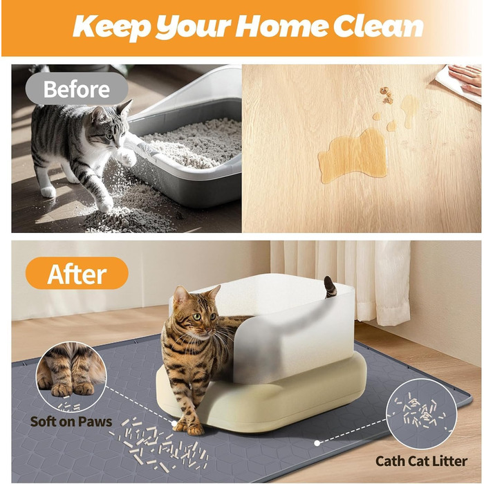 Килимок для котячого туалету Kalolary – великий, силіконовий, вологостійкий (130 x 65 см)