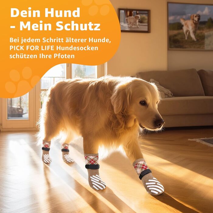 Шкарпетки для собак PICK FOR LIFE 4 шт. Захист лап, антиковзаючі, з клямками для твердих дерев'яних підлог, для маленьких, середніх та великих собак XL, коричневі