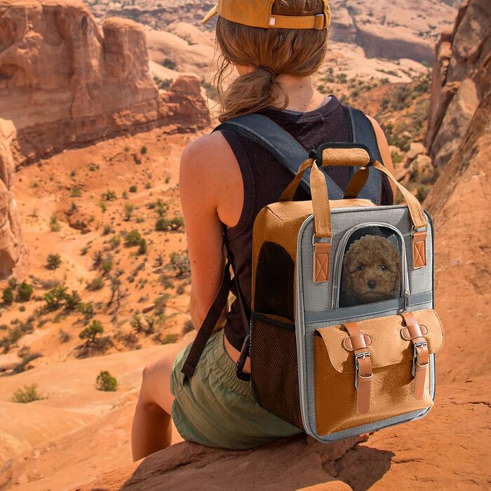 Рюкзак для собак та котів PETCUTE, дихаючий, для маленьких тварин, з відбиваючим ременем, складний, знімний килимок, внутрішній ремінь безпеки, для прогулянок, жовтий