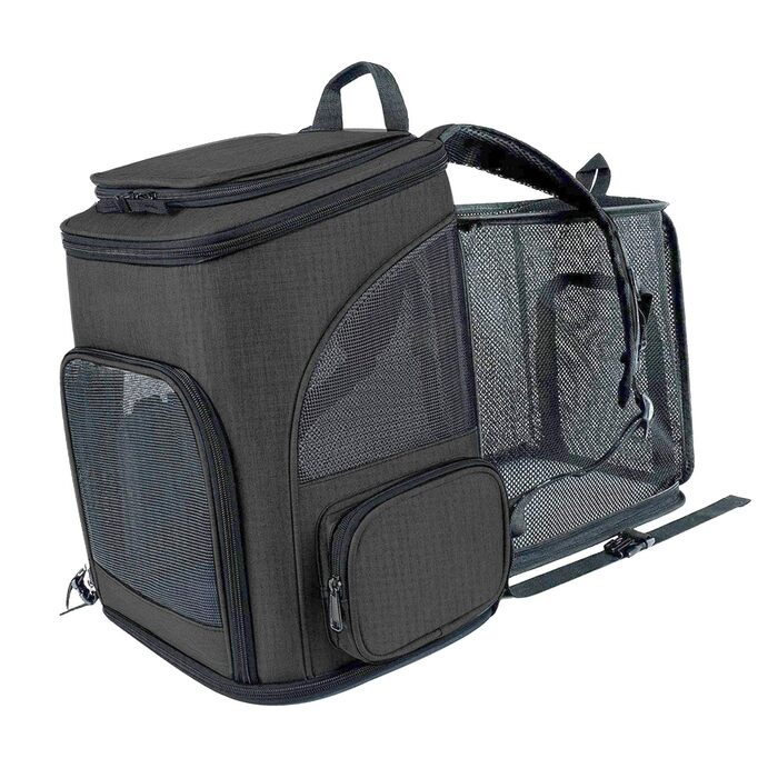 Рюкзак-переноска для котів RASTKY, складана переноска для тварин, міцна переноска для собак та малих тварин до 8 кг, ідеально підходить для візитів до ветеринара, прогулянок у парку, сірий (чорний)