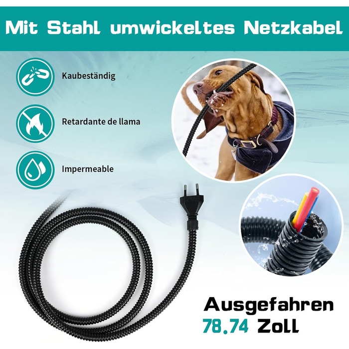 Нагрівальний миска для собак Vankarr 3.2L з термостатом. Захист від укусу кабелю 200см. Підходить для собак, котів, курей та кроликів.