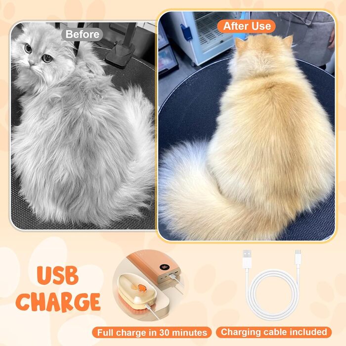 Двокомплект щіток для котів з парою та ультрафіолетовим світлом, 3-в-1: чищення, стрижка, масаж. Підходить для довгої та короткої шерсті, також для собак