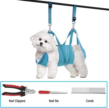 Гамак для грумінгу собак Qcwwy, професійний гамак для догляду за домашніми тваринами з триммером, ножицями та кусачками для нігтів, підходить для стрижки, грумінгу та миття собак (L)