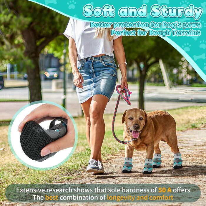 Водонепроникні чоботи для собак з відбиваючими смугами, захист лап, антиковзка гумова підошва, XL, блакитний