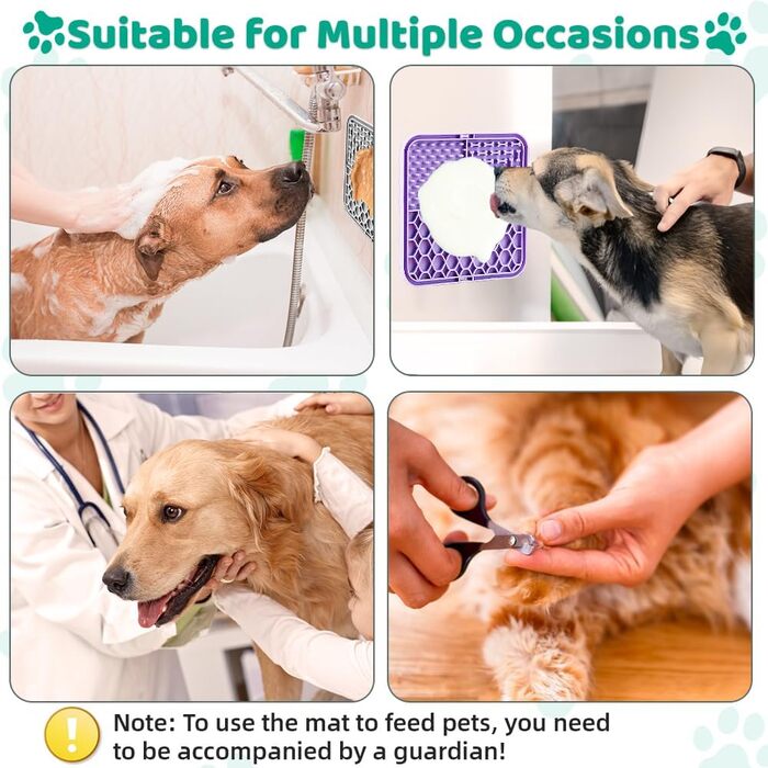 Килимок-лизун для собак та котів, 20 см, з міцними присосками для зняття тривоги та розваг, для купання та дресирування, лопатка та щітка, 2 шт. (фіолетовий та сірий)